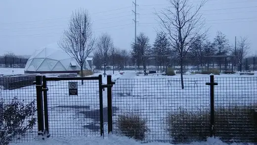 Snow-covered outdoor area at Central Iowa Shelter & Services, a detox center in Iowa.